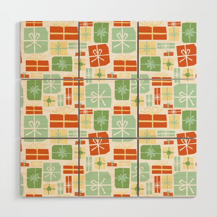 Holiday gifts in red and green Wood Wall Art Gallery Image 1