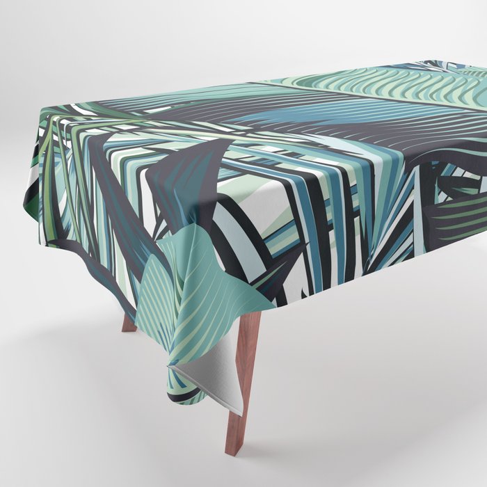 Tropical, Palm Trees, Green and Blue, Abstract Tablecloth Gallery Image 1