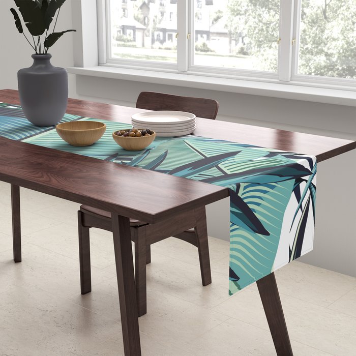 Tropical, Palm Trees, Green and Blue, Abstract Table Runner Gallery Image 2
