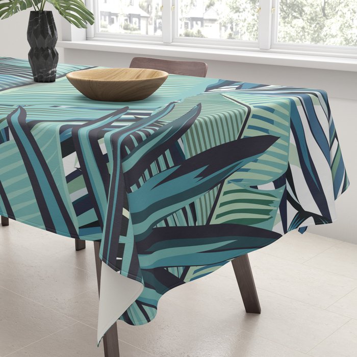 Tropical, Palm Trees, Green and Blue, Abstract Tablecloth Gallery Image 3