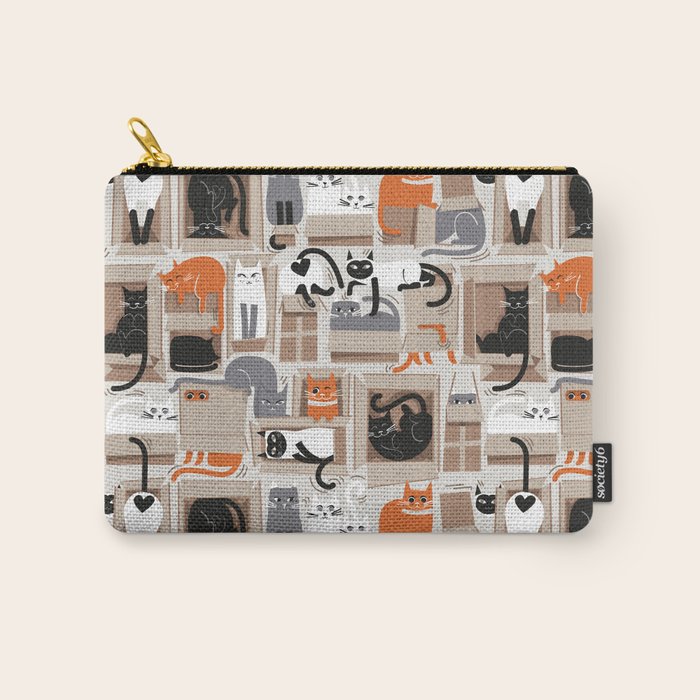 Purfect feline architecture // beige background cute cats in cardboard boxes Carry All Pouch Gallery Image 1