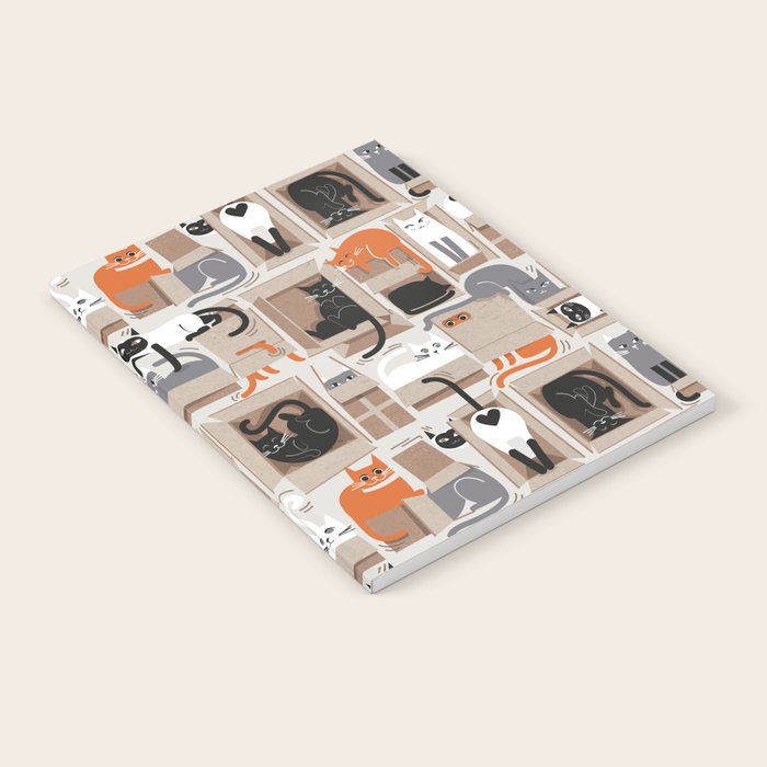 Purfect feline architecture // beige background cute cats in cardboard boxes Notebook Gallery Image 1