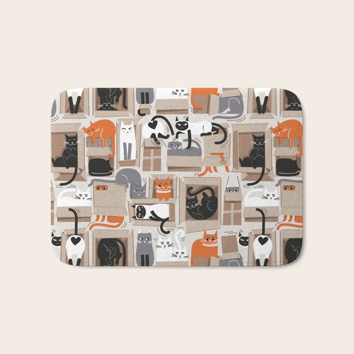 Purfect feline architecture // beige background cute cats in cardboard boxes Bath Mat Gallery Image 1