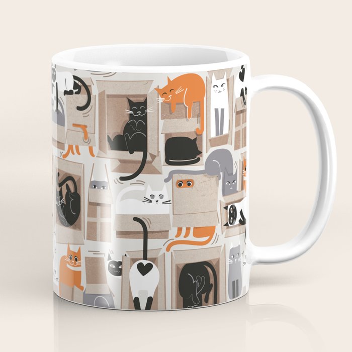 Purfect feline architecture // beige background cute cats in cardboard boxes Coffee Mug Gallery Image 1