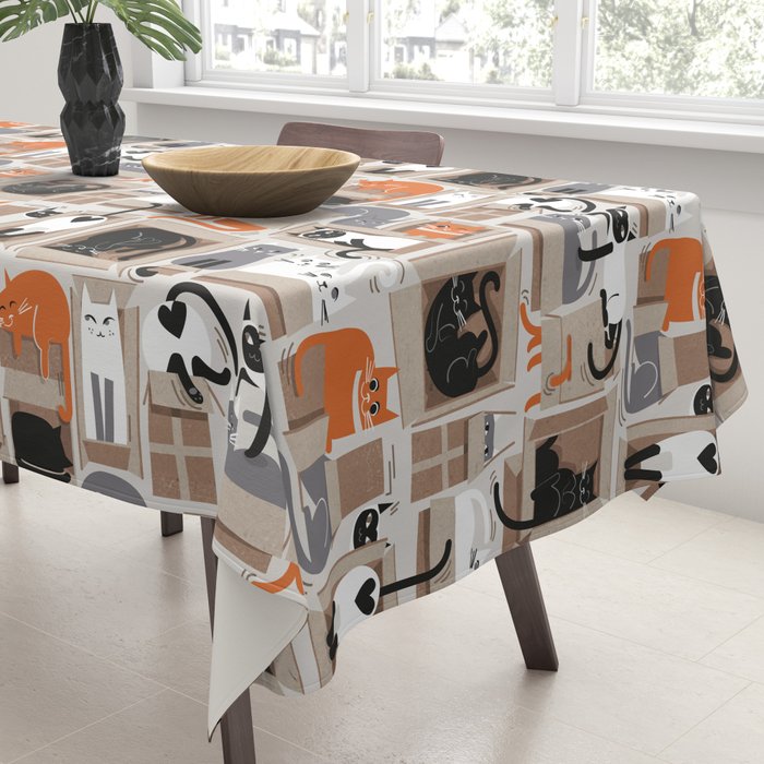 Purfect feline architecture // beige background cute cats in cardboard boxes Tablecloth Gallery Image 3