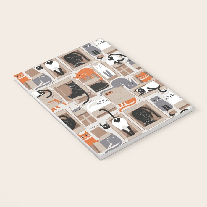 Purfect feline architecture // beige background cute cats in cardboard boxes Notebook Gallery Image 3