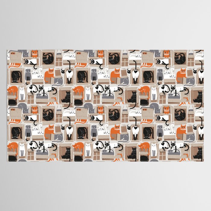 Purfect feline architecture // beige background cute cats in cardboard boxes Tablecloth Gallery Image 2