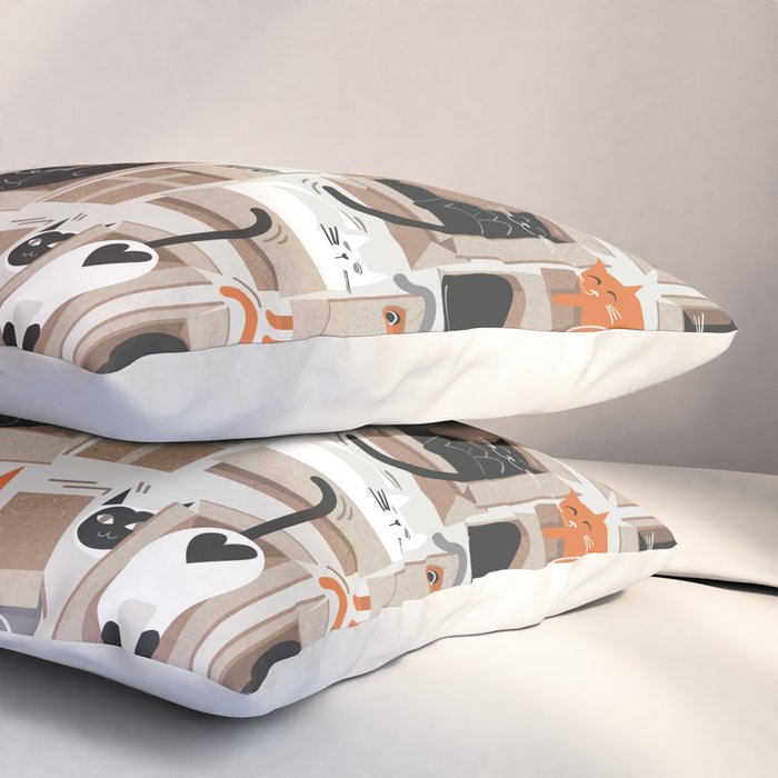 Purfect feline architecture // beige background cute cats in cardboard boxes Pillow Sham Gallery Image 3