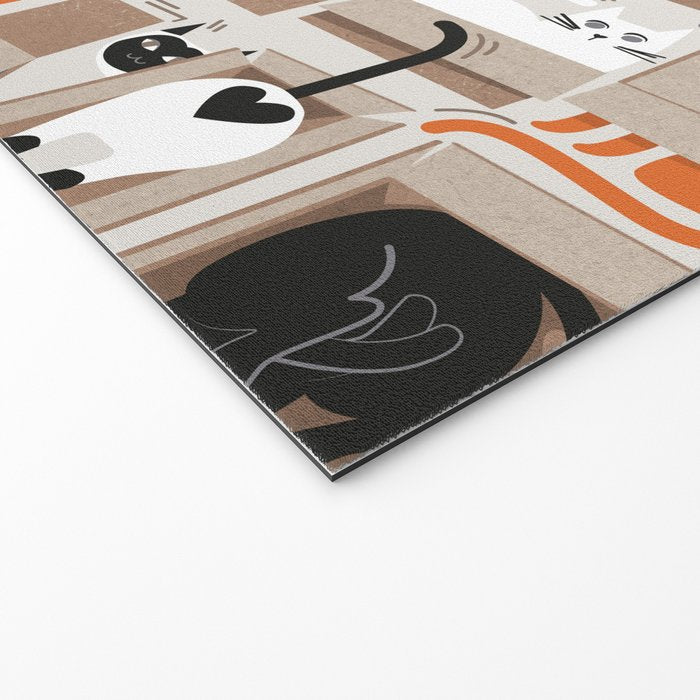 Purfect feline architecture // beige background cute cats in cardboard boxes Welcome Mat Gallery Image 2