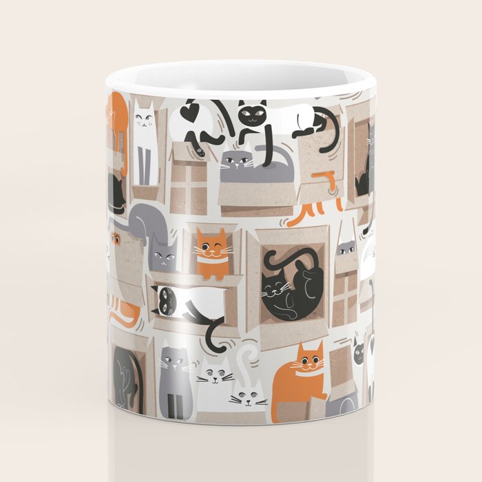Purfect feline architecture // beige background cute cats in cardboard boxes Coffee Mug Gallery Image 4