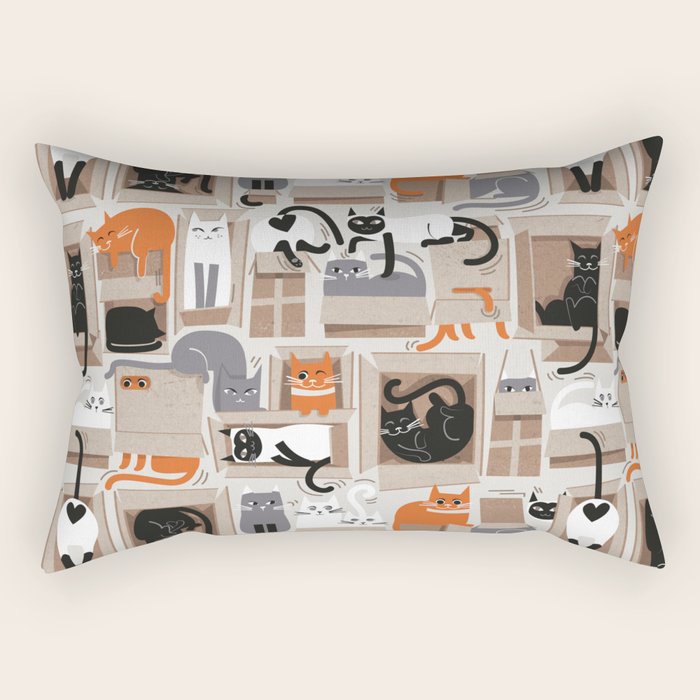 Purfect feline architecture // beige background cute cats in cardboard boxes Rectangular Pillow Gallery Image 1