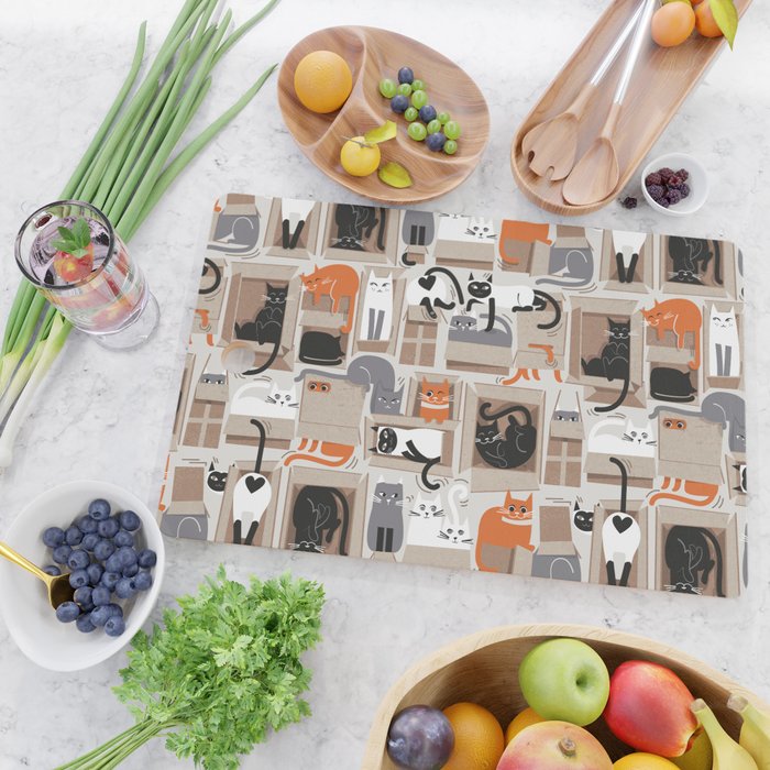 Purfect feline architecture // beige background cute cats in cardboard boxes Cutting Board Gallery Image 2