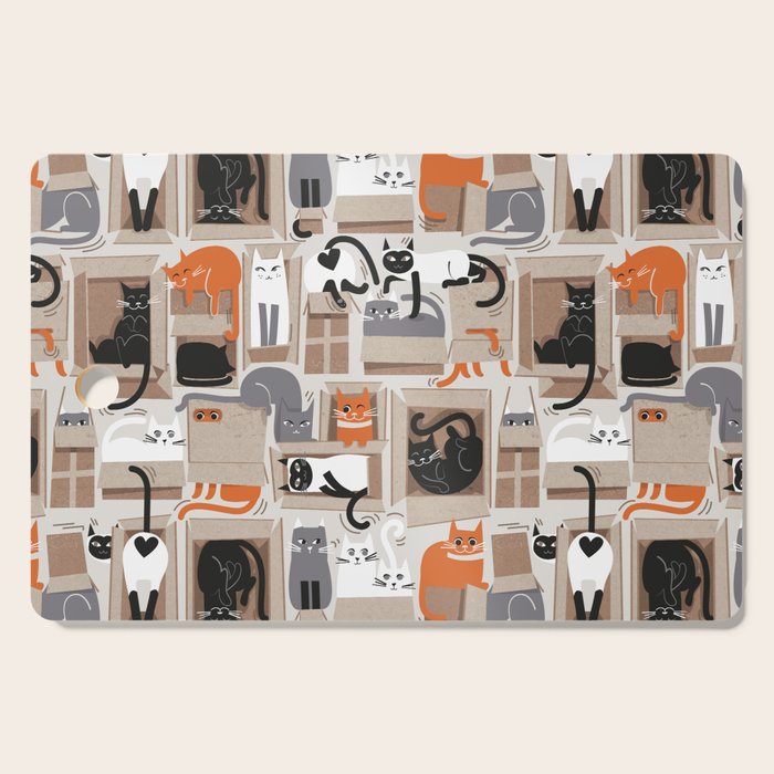 Purfect feline architecture // beige background cute cats in cardboard boxes Cutting Board Gallery Image 1