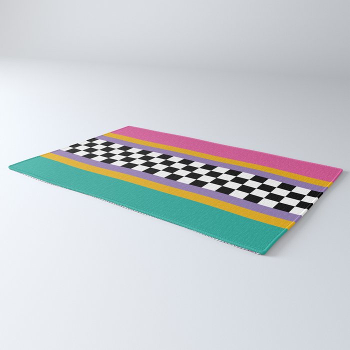 Checkered pattern grid / Vintage 80s / Retro 90s Rug Gallery Image 3