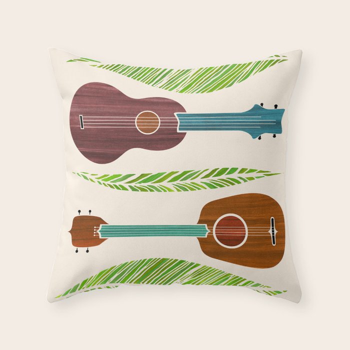 Island Life Ukuleles and Palms Throw Pillow Gallery Image 1