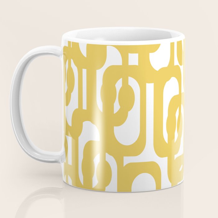 Mustard Yellow and White Mid-century Modern Loop Pattern Coffee Mug Gallery Image 3