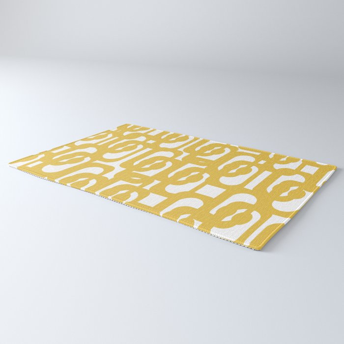 Mustard Yellow and White Mid-century Modern Loop Pattern Rug Gallery Image 3