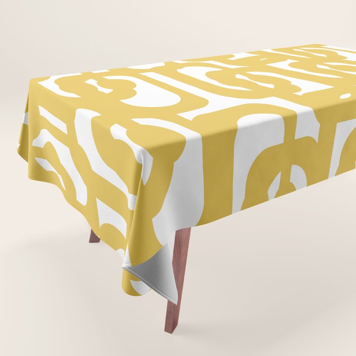 Mustard Yellow and White Mid-century Modern Loop Pattern Tablecloth Gallery Image 1