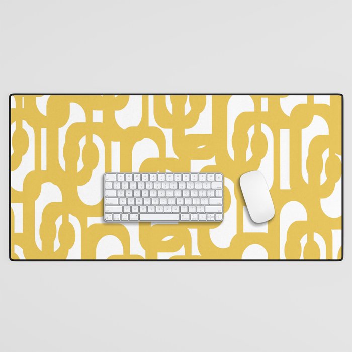 Mustard Yellow and White Mid-century Modern Loop Pattern Desk Mat Gallery Image 1