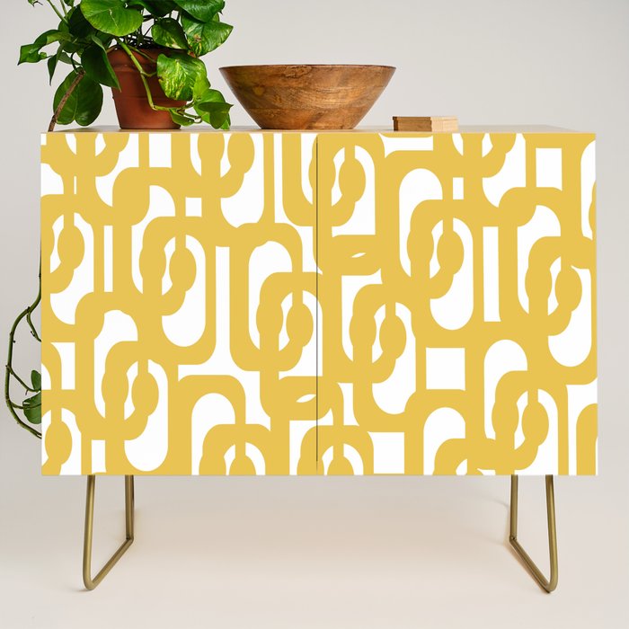Mustard Yellow and White Mid-century Modern Loop Pattern Credenza Gallery Image 1