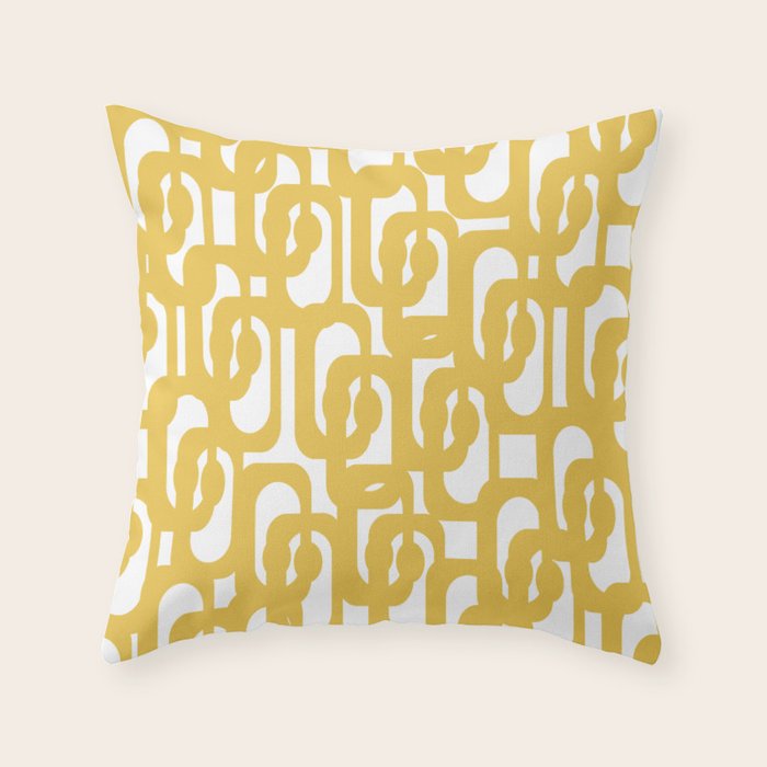 Mustard Yellow and White Mid-century Modern Loop Pattern Throw Pillow Gallery Image 6