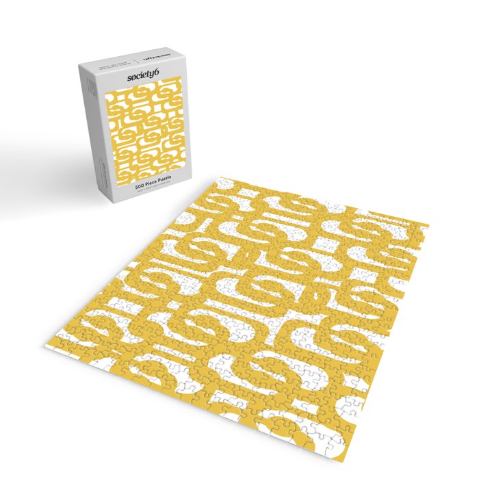 Mustard Yellow and White Mid-century Modern Loop Pattern Jigsaw Puzzle Gallery Image 2
