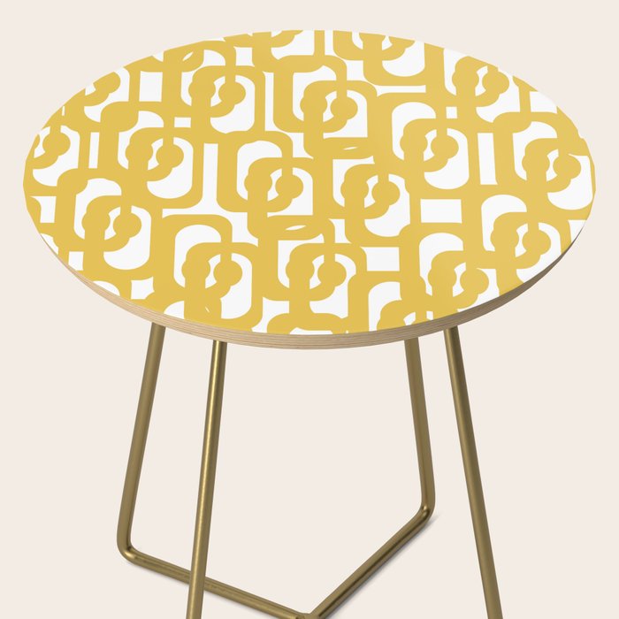 Mustard Yellow and White Mid-century Modern Loop Pattern Side Table Gallery Image 2