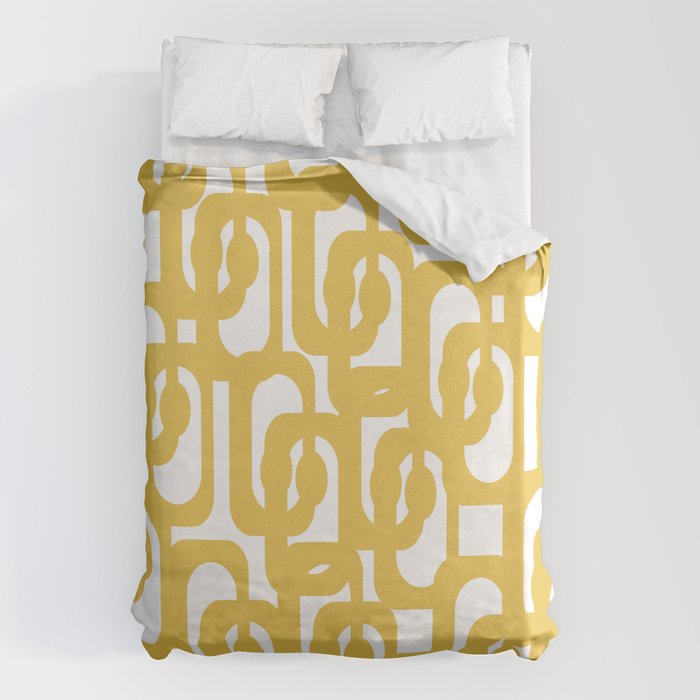 Mustard Yellow and White Mid-century Modern Loop Pattern Duvet Cover Gallery Image 6
