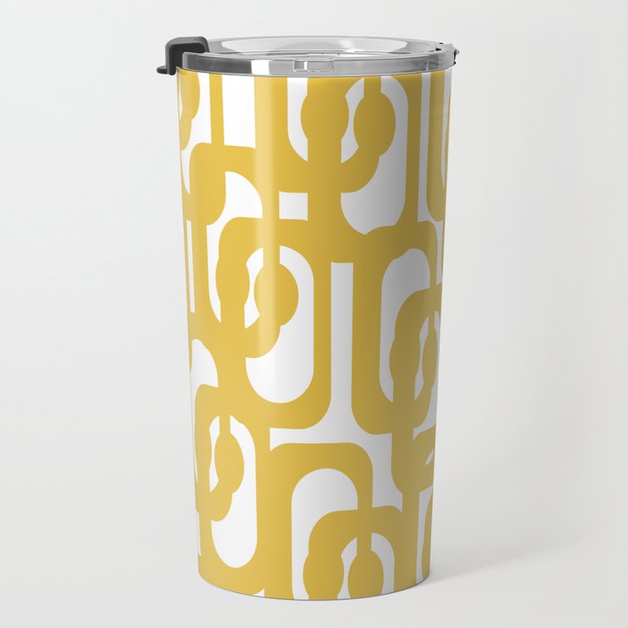 Mustard Yellow and White Mid-century Modern Loop Pattern Travel Mug Gallery Image 3