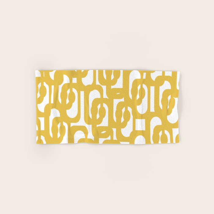 Mustard Yellow and White Mid-century Modern Loop Pattern Towels Gallery Image 1