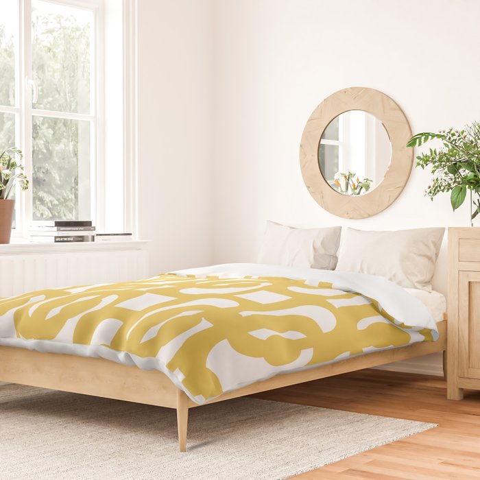 Mustard Yellow and White Mid-century Modern Loop Pattern Duvet Cover Gallery Image 2