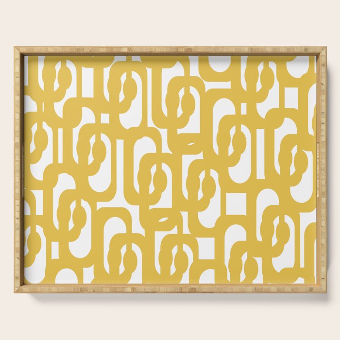 Mustard Yellow and White Mid-century Modern Loop Pattern Serving Tray Gallery Image 1