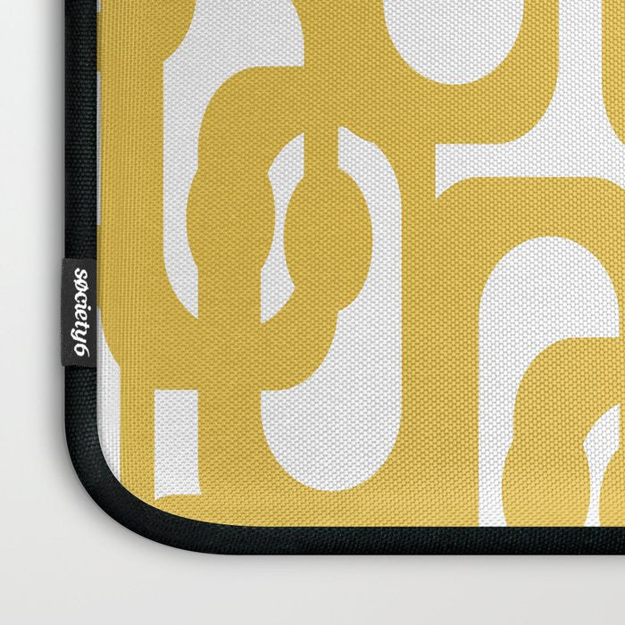 Mustard Yellow and White Mid-century Modern Loop Pattern Laptop Sleeve Gallery Image 3