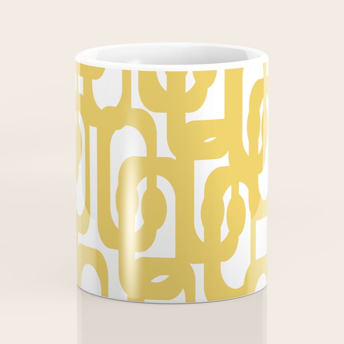 Mustard Yellow and White Mid-century Modern Loop Pattern Coffee Mug Gallery Image 4