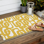 Mustard Yellow and White Mid-century Modern Loop Pattern Outdoor Rug Gallery Image 2