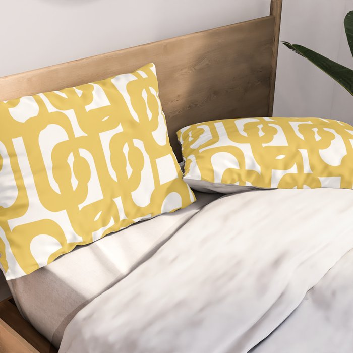 Mustard Yellow and White Mid-century Modern Loop Pattern Pillow Sham Gallery Image 2
