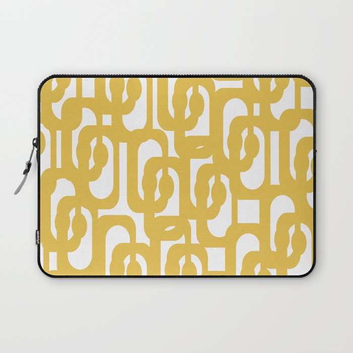 Mustard Yellow and White Mid-century Modern Loop Pattern Laptop Sleeve Gallery Image 1