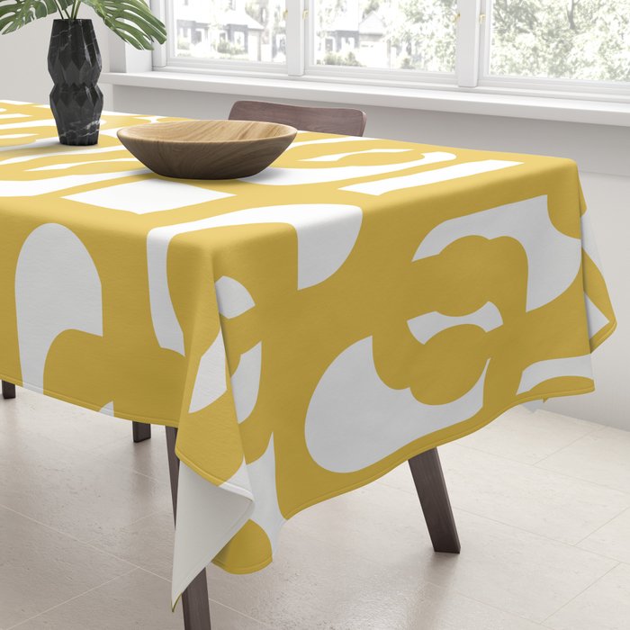 Mustard Yellow and White Mid-century Modern Loop Pattern Tablecloth Gallery Image 3