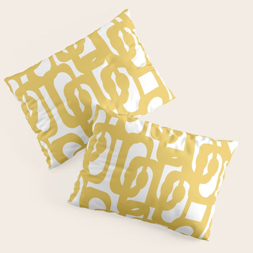 Mustard Yellow And White Mid-Century Modern Loop Pattern Pillow Sham Gallery Image 3