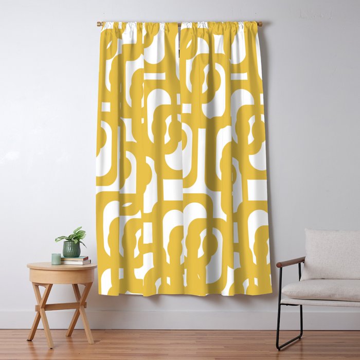 Mustard Yellow and White Mid-century Modern Loop Pattern Window Curtain Gallery Image 5