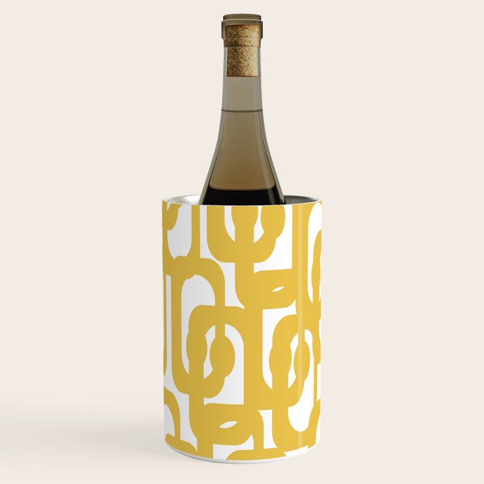 Mustard Yellow and White Mid-century Modern Loop Pattern Wine Chiller Gallery Image 1