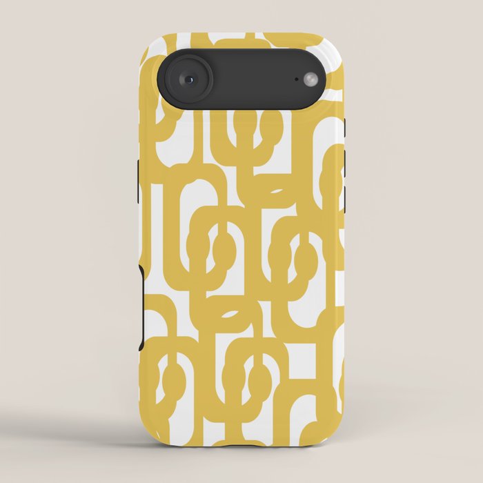 Mustard Yellow and White Mid-century Modern Loop Pattern iPhone Case Gallery Image 2