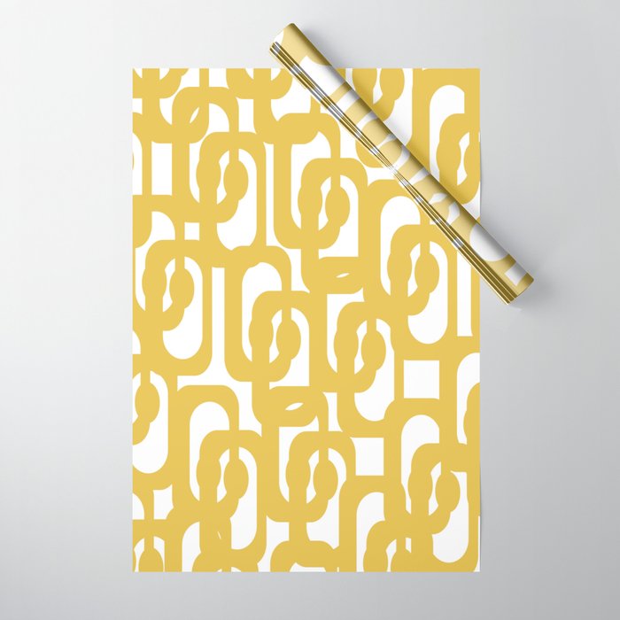 Mustard Yellow and White Mid-century Modern Loop Pattern Wrapping Paper Gallery Image 1