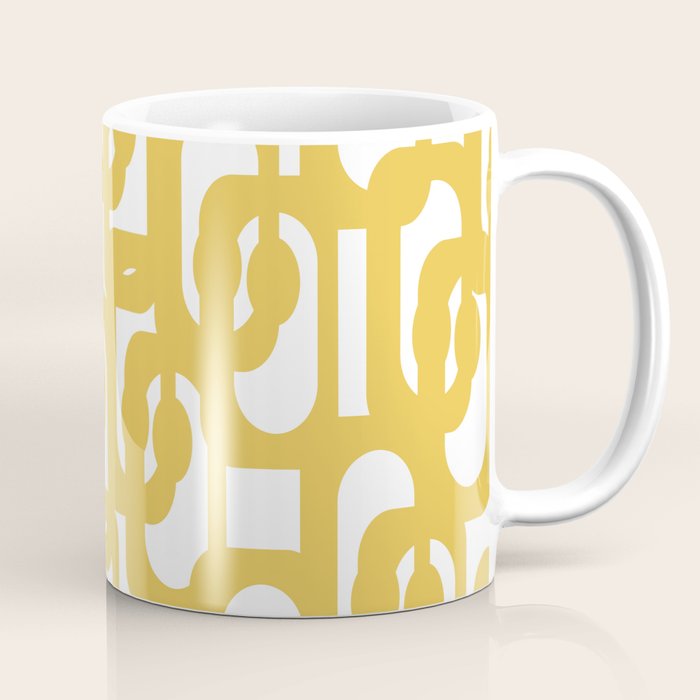 Mustard Yellow and White Mid-century Modern Loop Pattern Coffee Mug Gallery Image 1