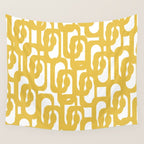 Mustard Yellow and White Mid-century Modern Loop Pattern Wall Tapestry Gallery Image 4