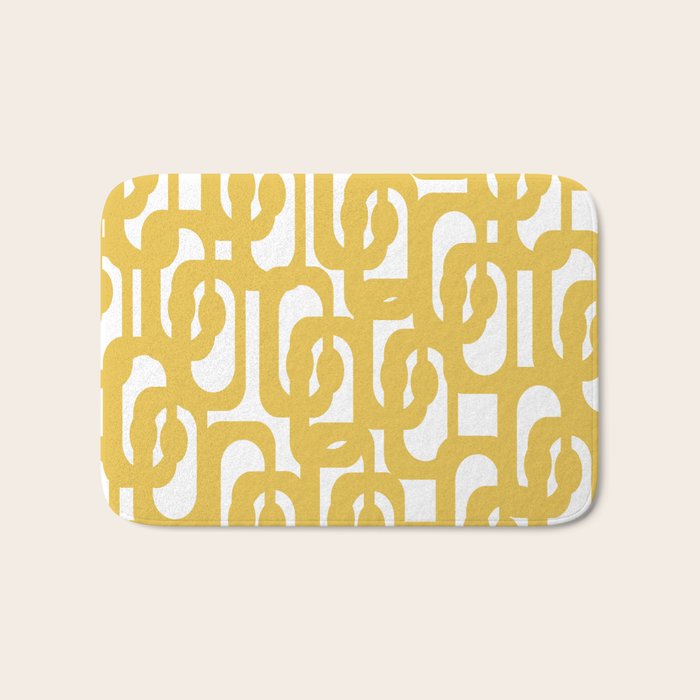 Mustard Yellow and White Mid-century Modern Loop Pattern Bath Mat Gallery Image 1