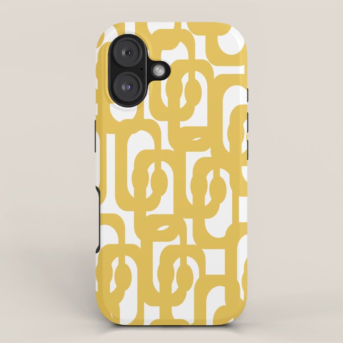 Mustard Yellow and White Mid-century Modern Loop Pattern iPhone Case Gallery Image 1