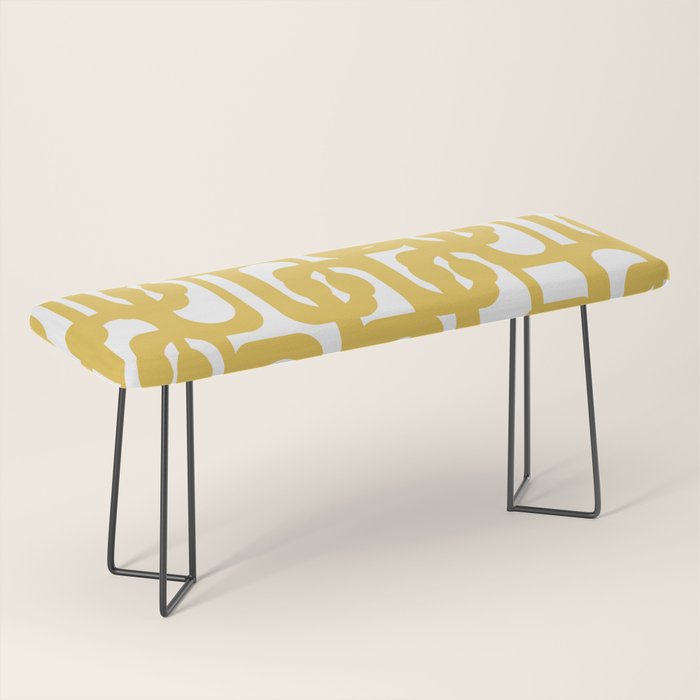 Mustard Yellow and White Mid-century Modern Loop Pattern Bench Gallery Image 1