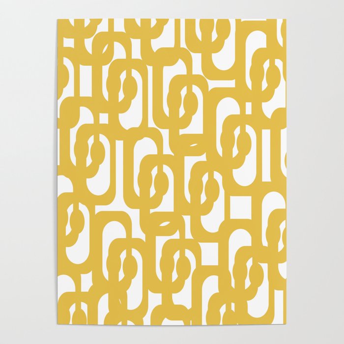 Mustard Yellow and White Mid-century Modern Loop Pattern Poster Gallery Image 4