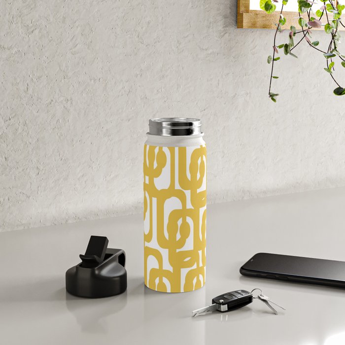 Mustard Yellow and White Mid-century Modern Loop Pattern Water Bottle Gallery Image 4